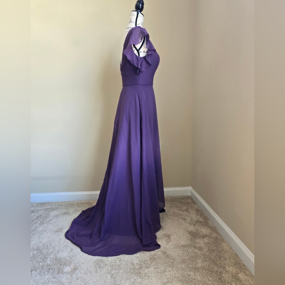 JJs House Braidsmaid Dress Womens 2 Plum High Low Maxi - Picture 3 of 12